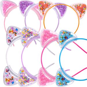 fishdown cute cat ears headbands set for girls plastic headbands for non-slip transparent cat ears headbands quicksand(7pcs per pack each color 1pcs)