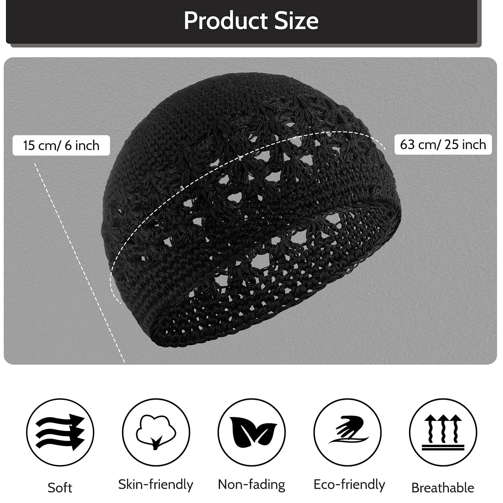 Kufi Hat for Men Knit Kufi Cap Crochet Beanie Kufi Hat Skull Cap for Men Women (Black, White, Gray, Brown, 4 Pieces)