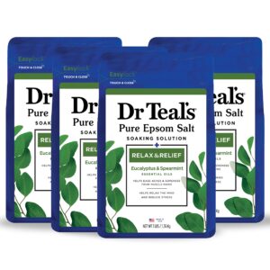 Dr Teal's Pure Epsom Salt, Relax & Relief With Eucalyptus And Spearmint, 3 lb (Pack of 4) (Packaging May Vary)