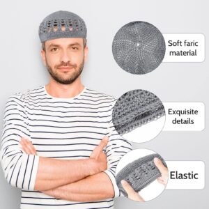 Kufi Hat for Men Knit Kufi Cap Crochet Beanie Kufi Hat Skull Cap for Men Women (Black, White, Gray, Brown, 4 Pieces)