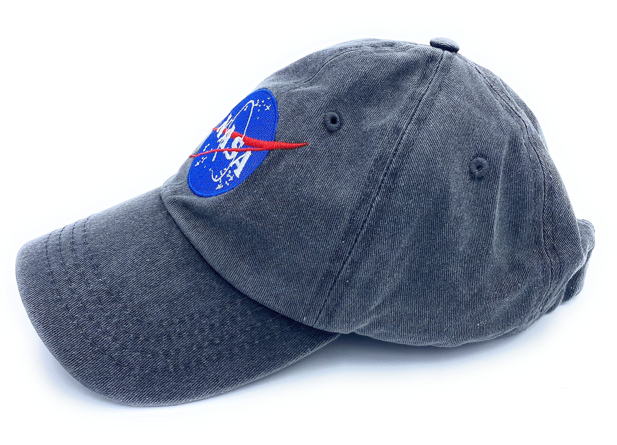 Aeisage NASA Hat Black Mens Cap Dad Hat NASA Baseball Hat for Women Washed Cotton Caps, Medium