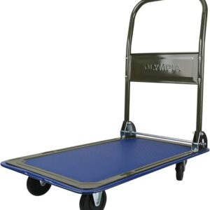 Olympia Tools Foldable Push Cart Dolly - 330 Lb. Capacity Heavy Duty Platform Truck with 360° Swivel Wheels (Olive Green/Blue)