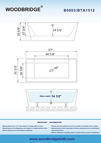 WOODBRIDGE BTA1512-MB-Drain&O Bathtub, 67 Inch, Matt Black