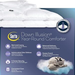 SERTA Down Illusion All Season Hypoallergenic Down Alternative Comforter with Corner Loops, Twin/Twin XL, White