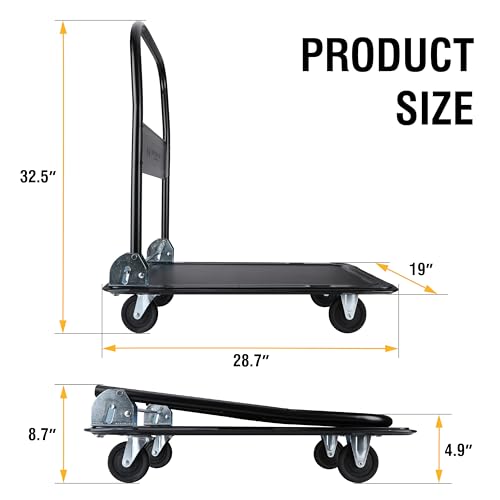 Olympia Tools Foldable Push Cart Dolly - 330 Lb. Capacity Heavy Duty Platform Truck with 360° Swivel Wheels (Olive Green/Blue)