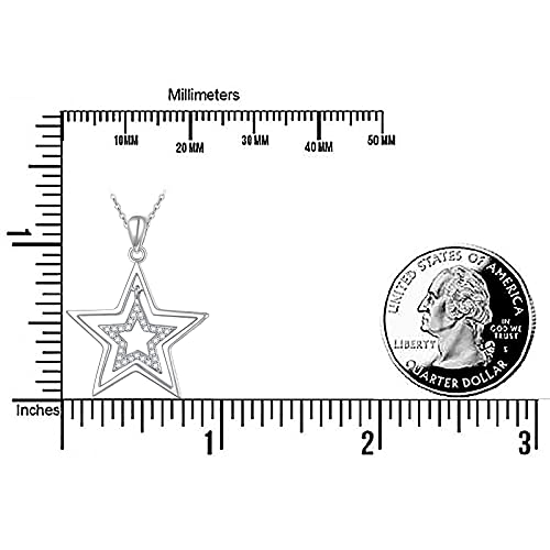 Alphm S925 Sterling Silver Double Stars Necklace Pentagram Pendant Jewelry for Women