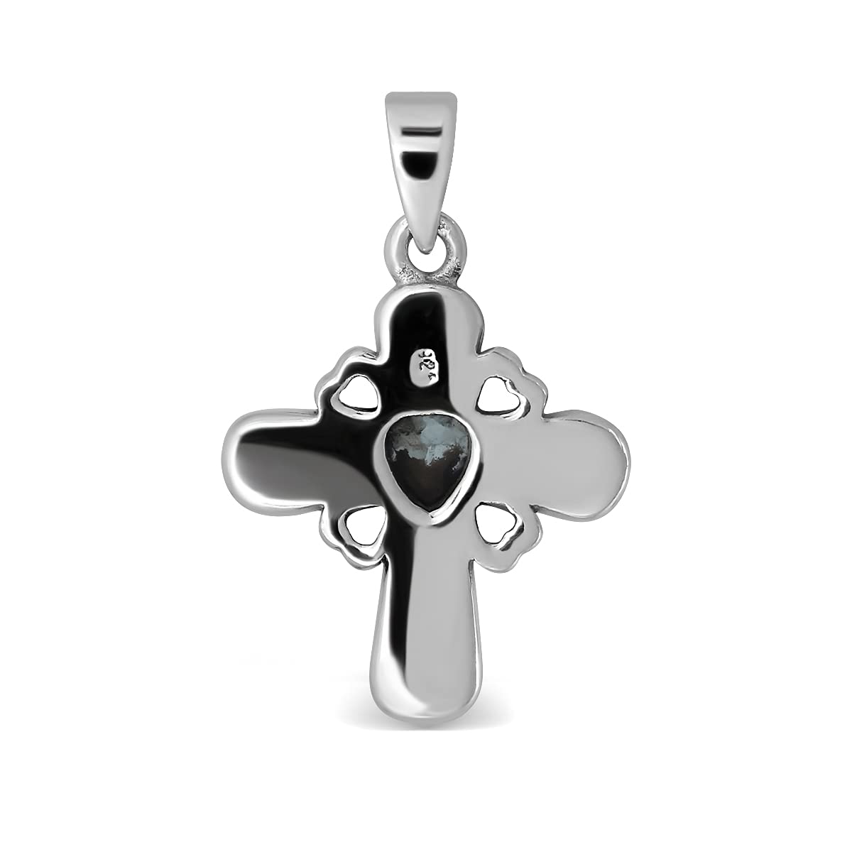 WithLoveSilver Sterling Silver 925 Celtic Cross with 5mm Heart CZ and Square Marcasites Pendant (Aqua Glass)