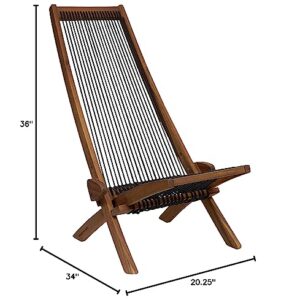 CleverMade Tamarack Folding Rope Chair - Foldable Outdoor Low Profile Wood Lounge Chair for the Patio, Backyard, and Deck, No Assembly Required