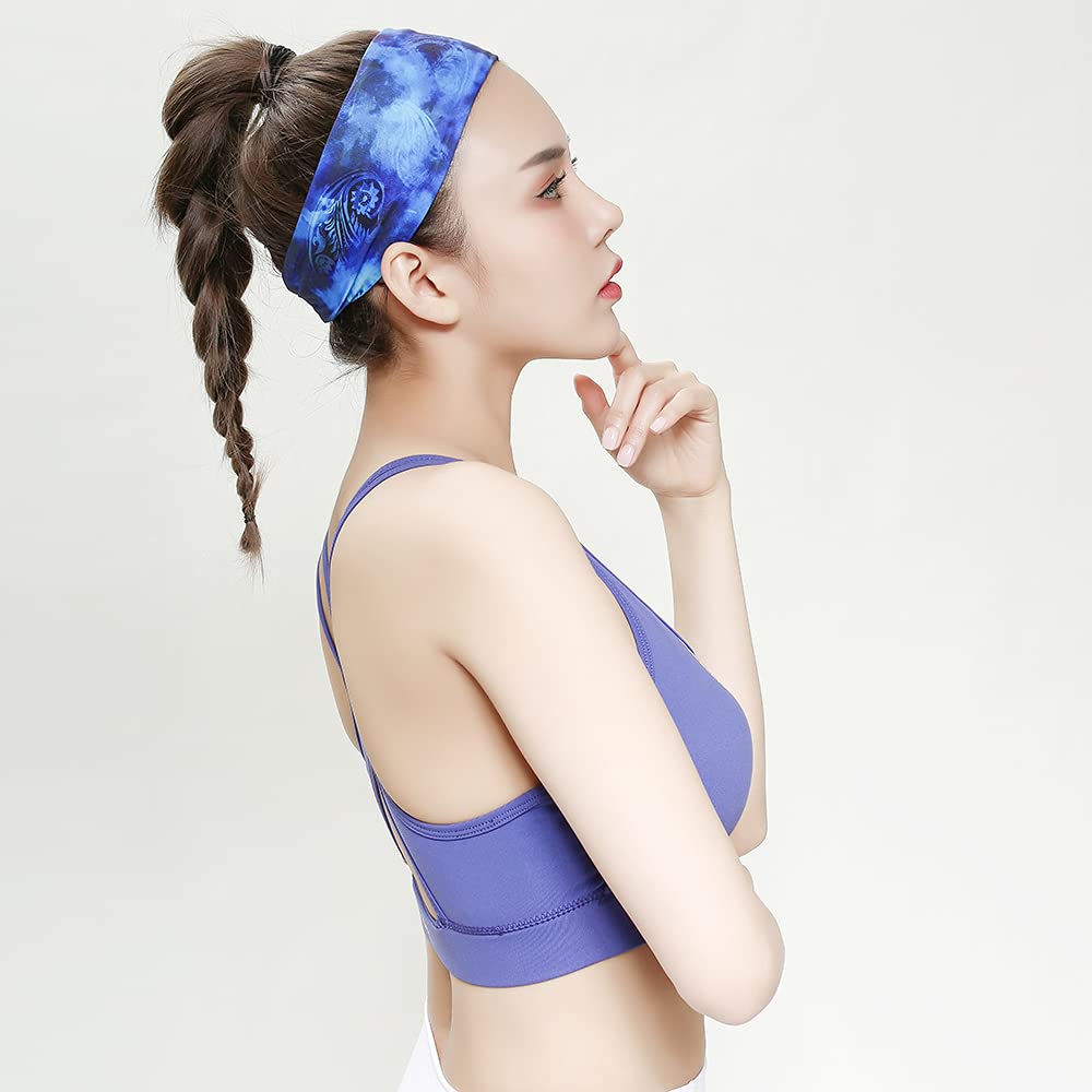 KeeLeePee Yoga Headbands for Women, Workout Non Slip Wide Headband Elastic Soft Head Sweat Bands for Fitness Sport Yoga Running Cycling Hiking Headscarf (Blue)