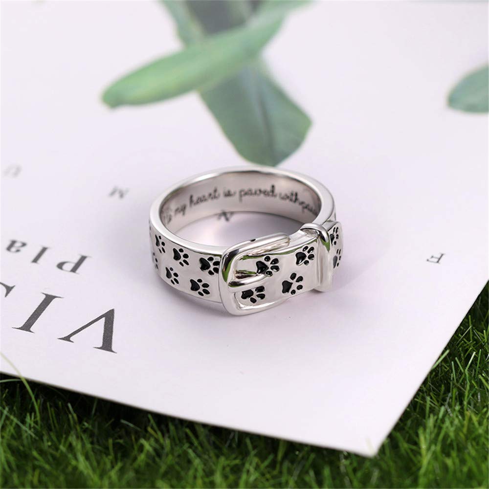 AILIN Custom Dog Rings 925 Sterling Silver Puppy Paw Print Collar Rememberance Personalized Engraved Forever in my heart Name Rings Pet Lovers Memorial Jewelry Gifts For Women With Box