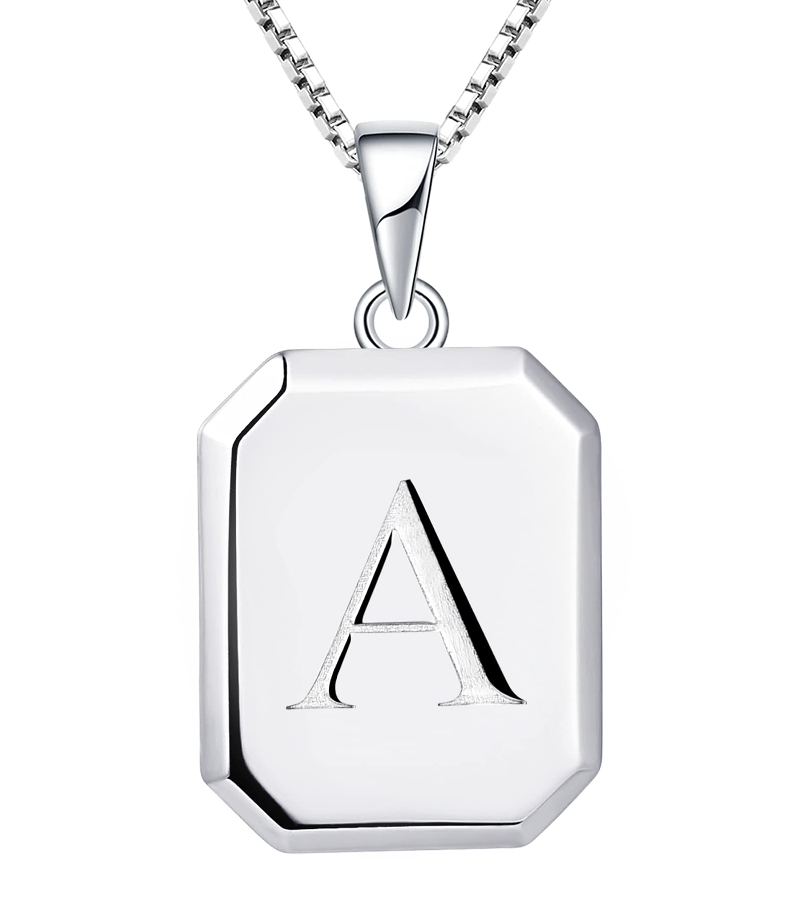 YL Initial Necklace 925 Sterling Silver Square Letter Pendant A Alphabet Necklace for Women