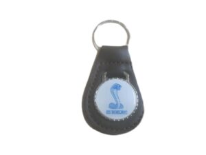 shelby american cs snake blue white logo leather keychain - mocha