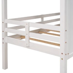 SOFTSEA Low House Loft Bed of Kids Bedroom, Wood Low Loft Bed with Windows and Roof, Wood Slats and No Box Spring Needed