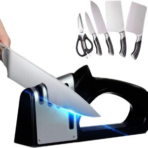 Premium Knife Sharpener，4 Stage Knife and Scissors Sharpeners Really Works for Ceramic and Steel Knives,Grind＆Polish Blade,Easily Restores Dull to Sharp Black