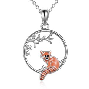 YAFEINI Red Panda Gifts Sterling Silver Red Panda Pendant Necklace Cute Red Panda Jewelry for Women Gifts