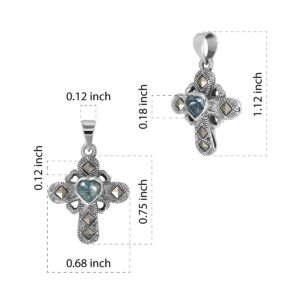 WithLoveSilver Sterling Silver 925 Celtic Cross with 5mm Heart CZ and Square Marcasites Pendant (Aqua Glass)