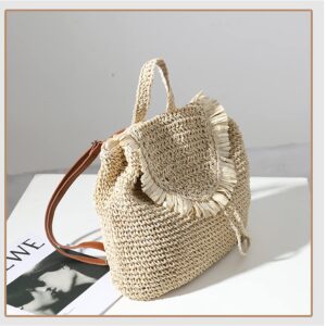 Erichman Women Fashion Straw Handmade Crochet Backpack Flap Drawstring Shoulders Bag Casual Beach Daypack (Brown,One Size)