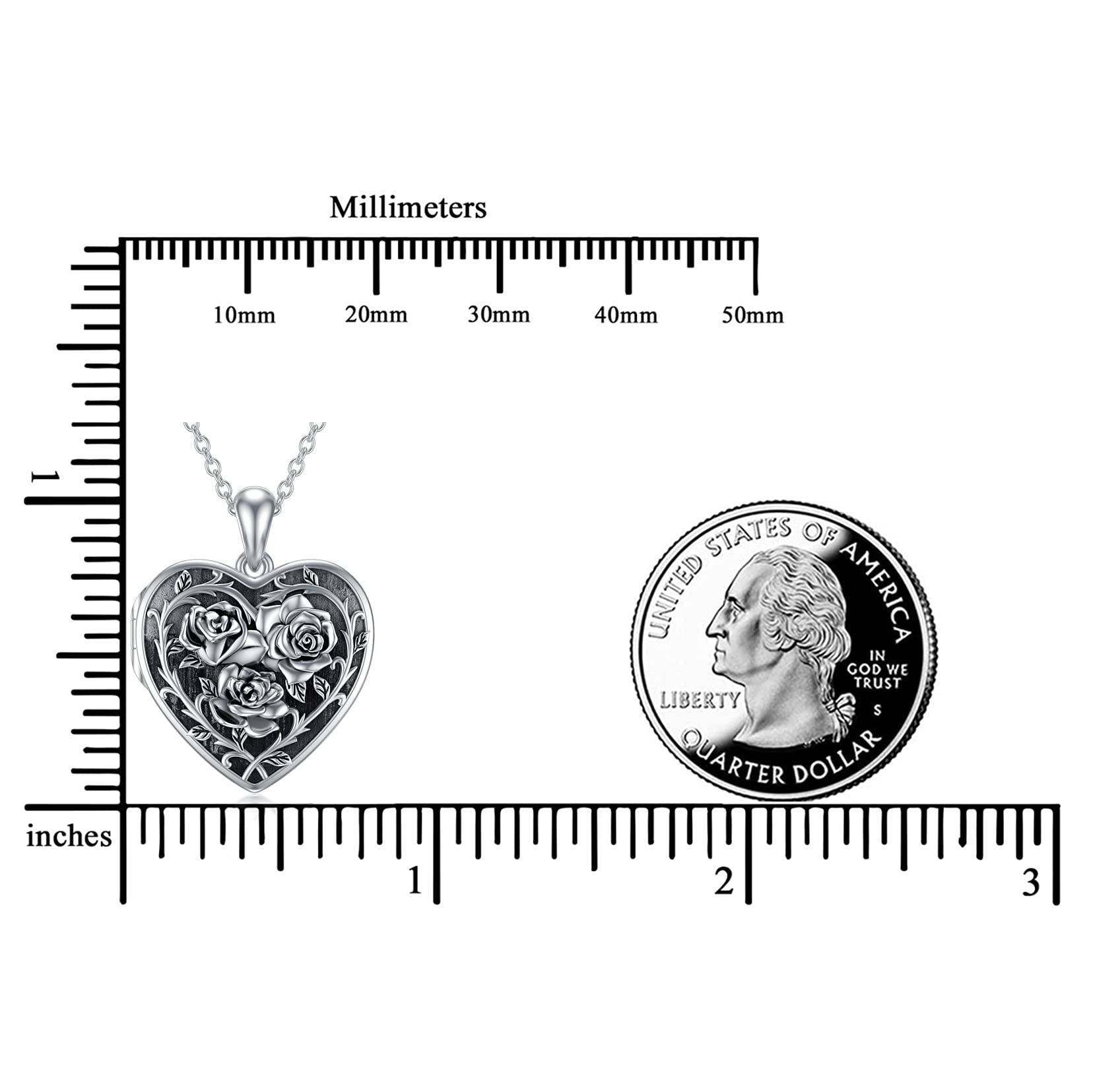 Dorunmo Rose Heart Locket Necklace that Hold 2 Photos 925 Sterling Silver Personalized Customized Rose Picture Locket Pendant Heart Locket Necklace for Women Mom