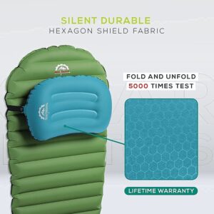 Gear Doctors Ultralight 17oz Apollo-Air Sleeping pad + Teal Anti Slip Camping Pillow Duo, 5.2 R-Value 4 Season Air Mattress with Ergonomic Ultralight Pillow The Size of A Soda Can