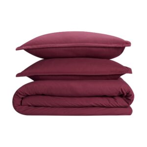 SERTA Simply Clean Ultra Soft Hypoallergenic Stain Resistant 3 Piece Solid Duvet Cover Set, Burgundy, Full/Queen