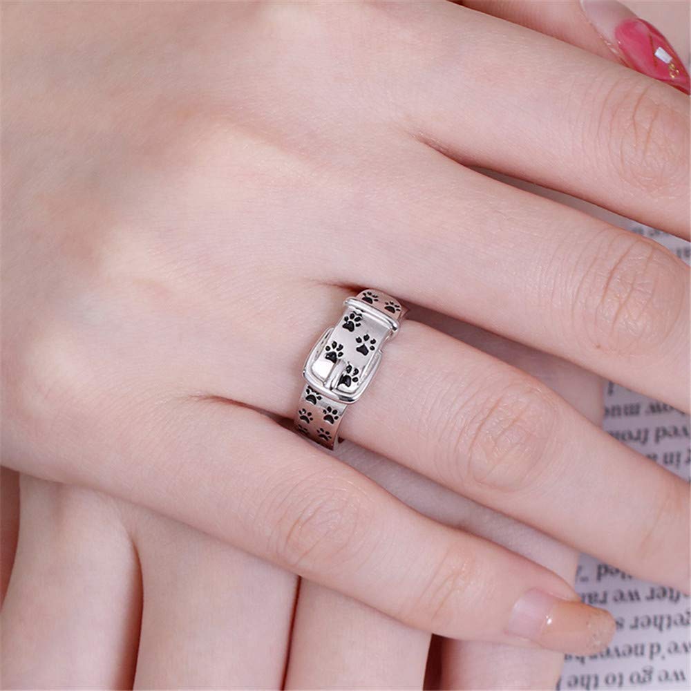 AILIN Custom Dog Rings 925 Sterling Silver Puppy Paw Print Collar Rememberance Personalized Engraved Forever in my heart Name Rings Pet Lovers Memorial Jewelry Gifts For Women With Box