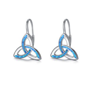 celtic trinity hoop earrings sterling silver blue opal earrings irish celtic jewelry earrings opal leverback earrings gifts for women