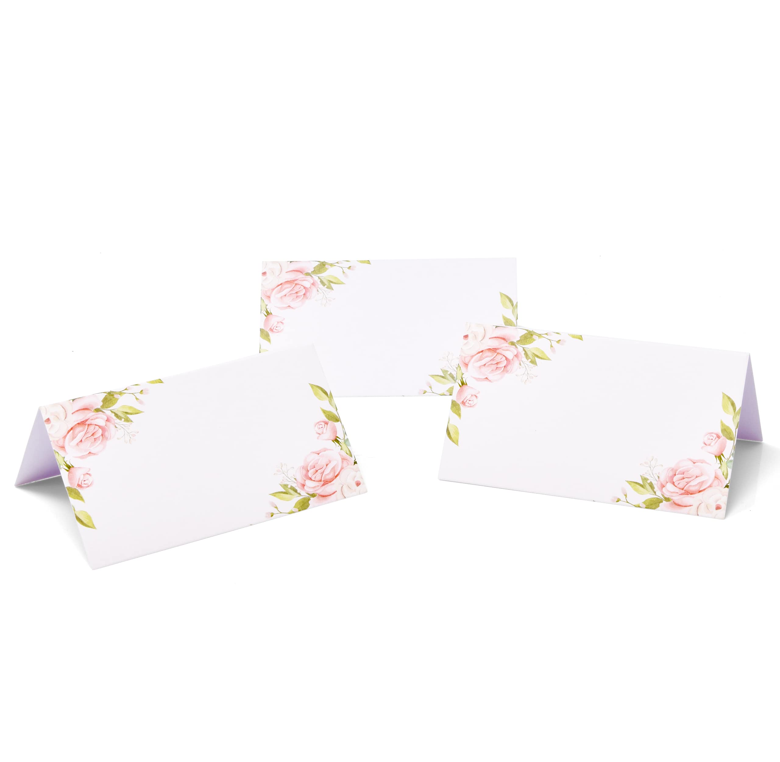 100 Floral Place Cards Pink Paper Peony Flower Wedding Seating Name Card Table Setting Folded Tent Cards for Baby Shower Dinner Weddings Reception Tables Placement Party Decorations 2 x 3.5 Inch