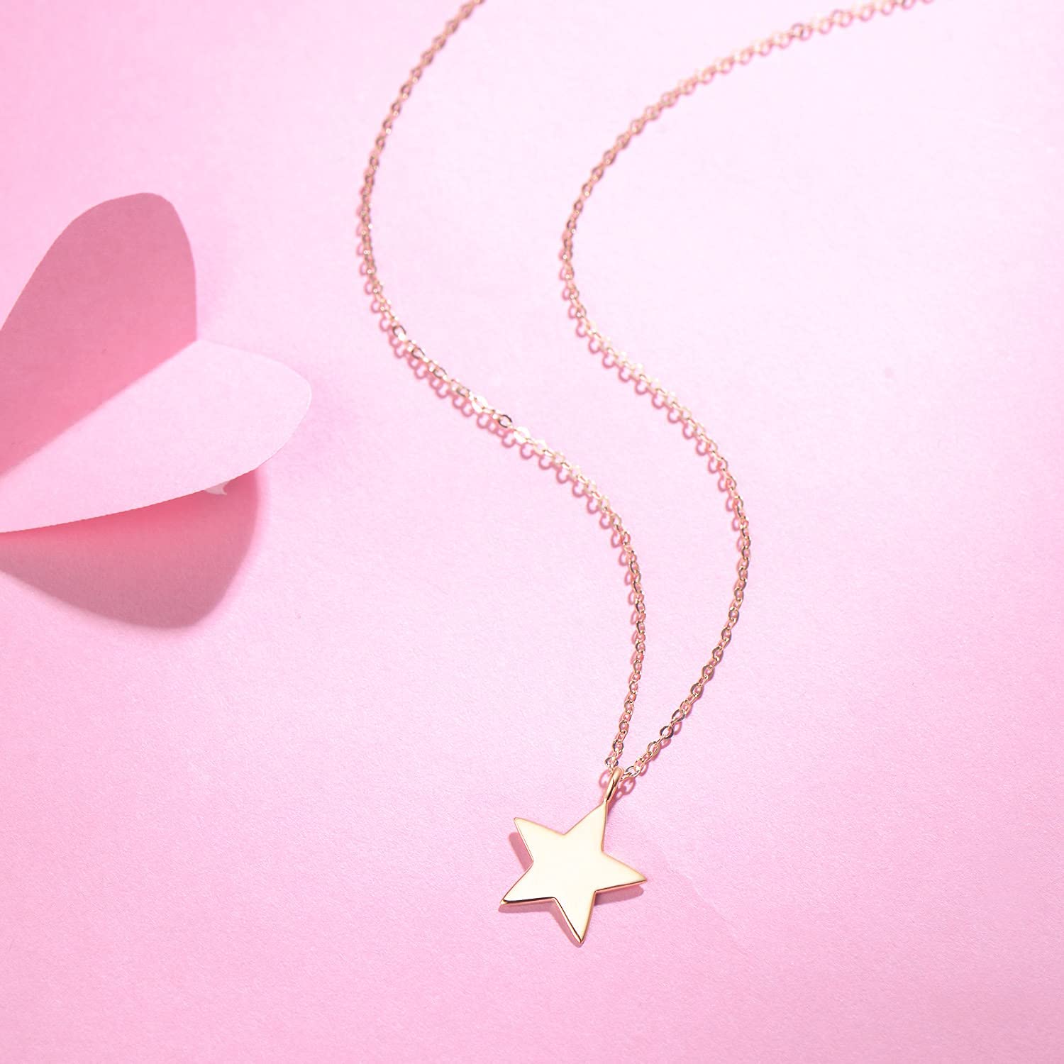 14K Solid Yellow Gold Dainty Tiny Statement Charm Star Pendant Necklace Fine Jewelry Anniversary Friendship Birthday Christmas Gifts For Her Mom Women, 16"+ 2" Gold Extender