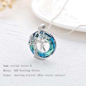 TOUPOP Necklace for Women Tree of Life Initial Necklace 925 Sterling Silver Initial K Letter Pendant Blue Circle Crystal Jewelry Anniversary Birthday Christmas Gifts for Women Wife Mom