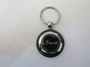 comet script round plastic keychain - green