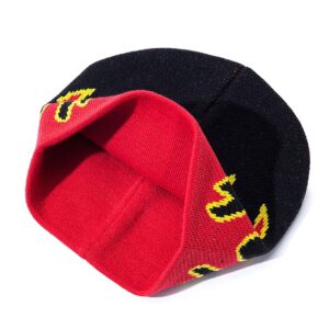 CORIRESHA Fall Winter Beanie Knit Hats for Men & Women, Warm & Soft Stylish Flame Skull Caps Red