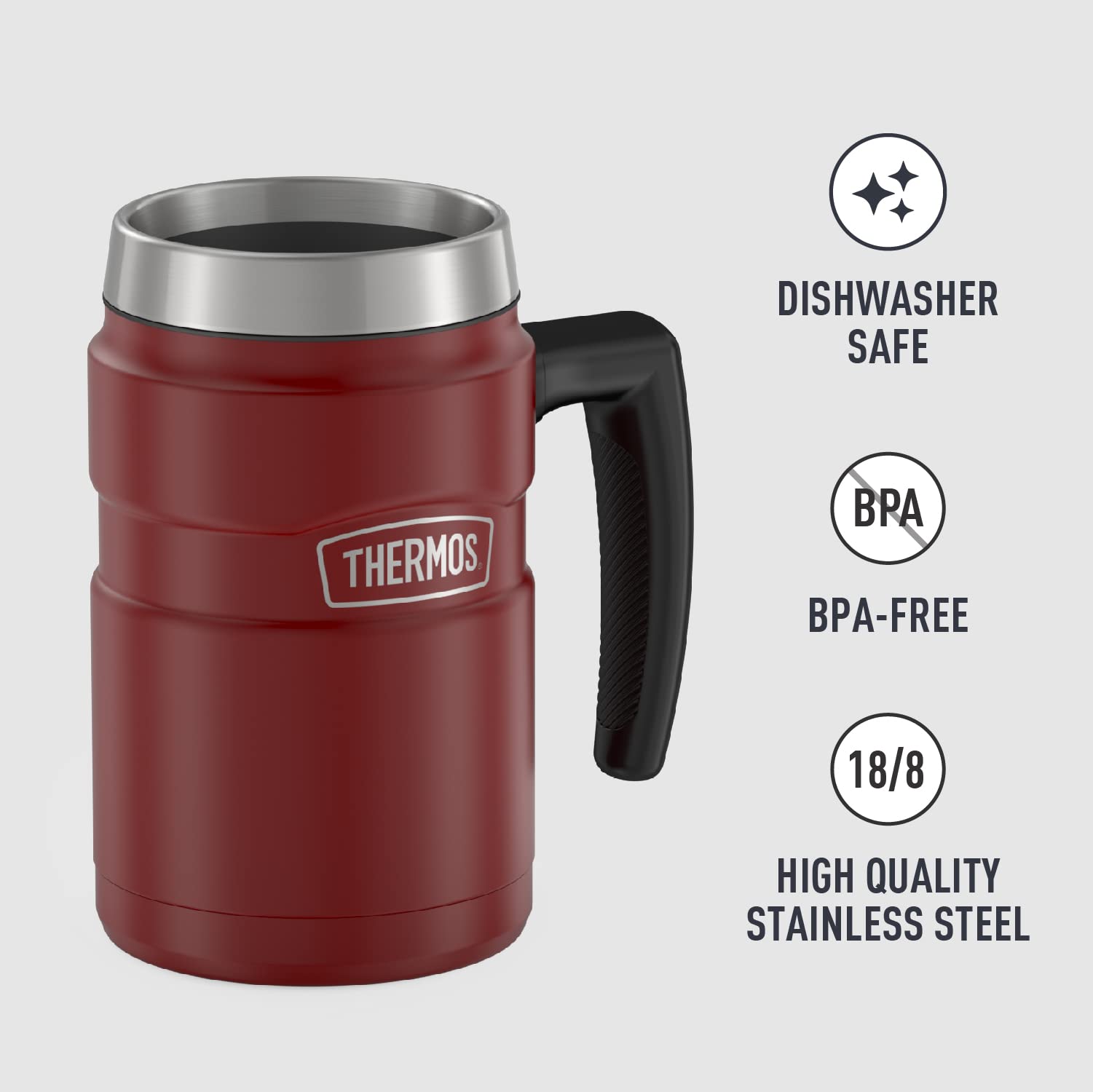 Thermos Stainless King 16oz Desk Mug, 16 Ounce, Matte Red