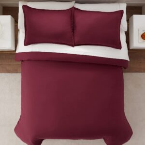 SERTA Simply Clean Ultra Soft Hypoallergenic Stain Resistant 3 Piece Solid Duvet Cover Set, Burgundy, Full/Queen