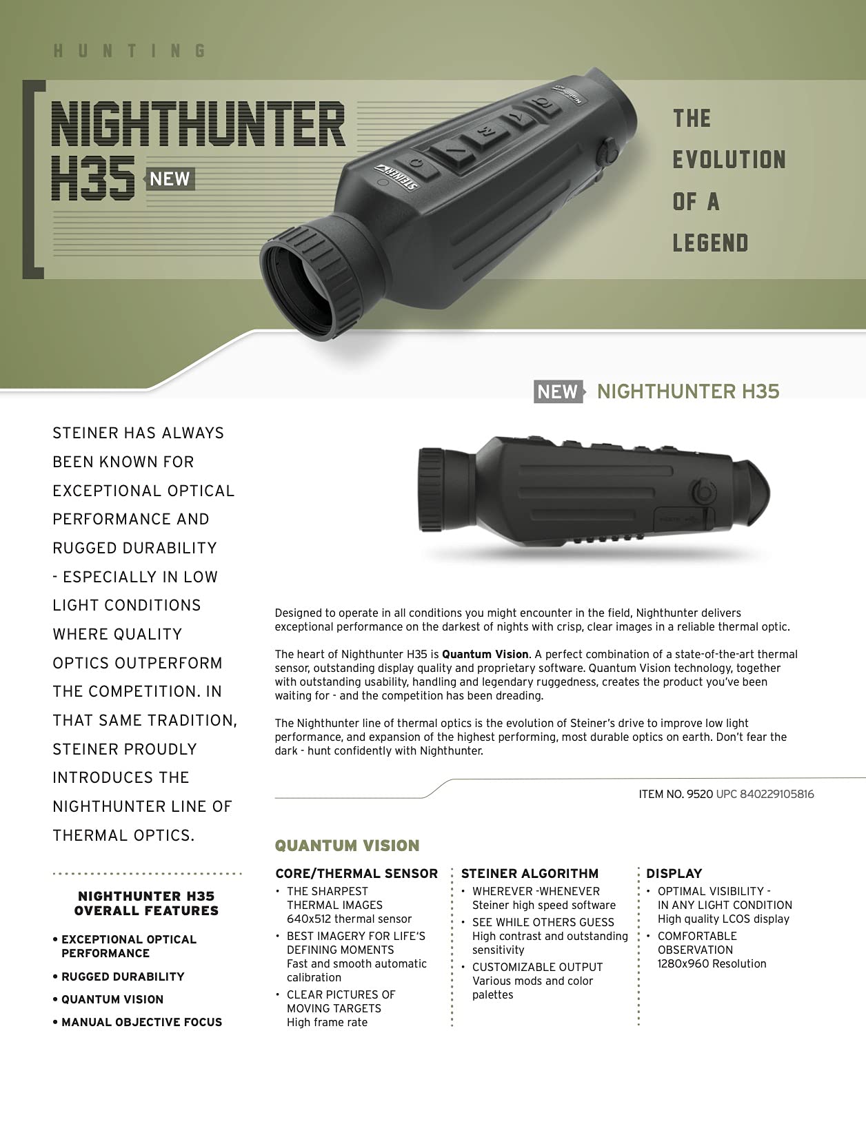 Steiner Nighthunter H35 Thermal Optic Handheld Scope with Quantum Vision Technology