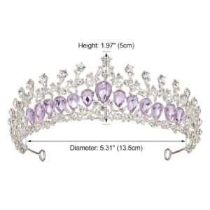 AW BRIDAL Tiaras and Crowns for Women Purple Crystal Princess Tiara - Queen Crown Headband for Halloween Costume Party Prom Wedding Christmas Hair Accessories, Purple + Silver