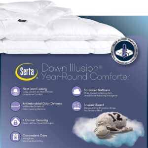 SERTA Down Illusion All Season Hypoallergenic Down Alternative Comforter with Corner Loops, Full/Queen, White