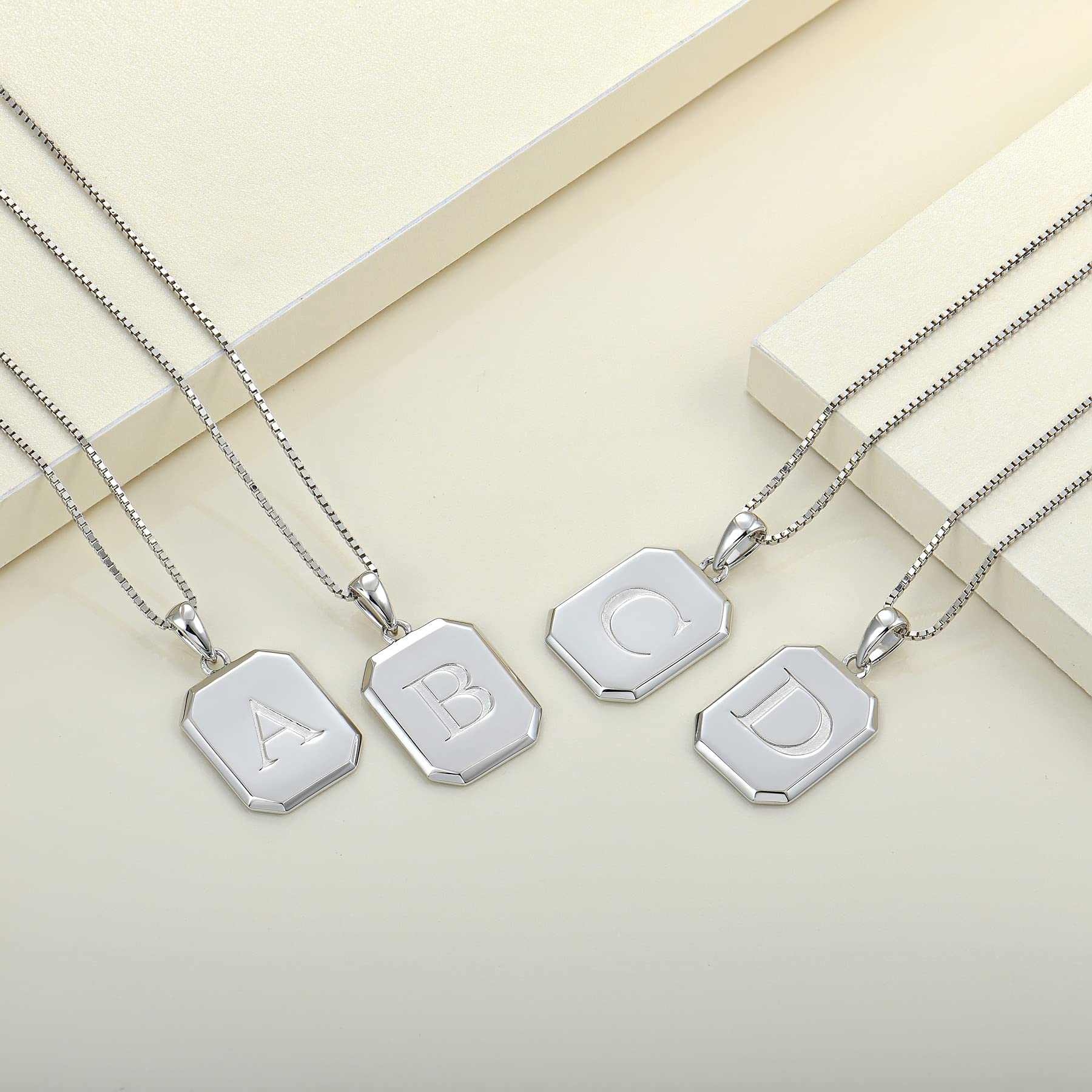 YL Initial Necklace 925 Sterling Silver Square Letter Pendant A Alphabet Necklace for Women