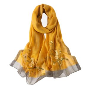 WINCESS YU Women Mulberry Silk Scarf Long & Large Embroidered Floral Pattern Shawl and Wraps Neckerchief for Hair & Neck