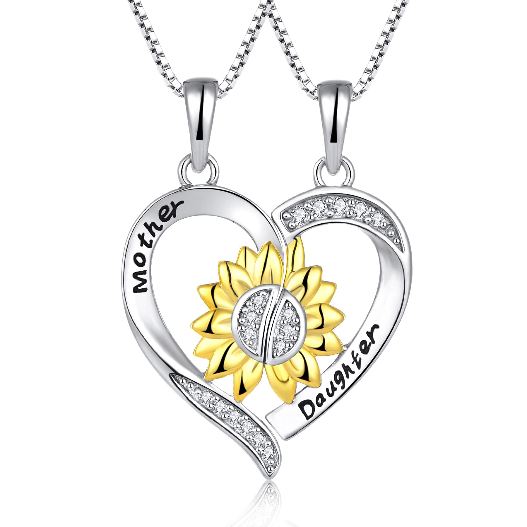 STARCHENIE Mother Necklace Sterling Silver Sunflower Heart Mother and Daughter Matching Necklace Set for 2 Necklace for Women