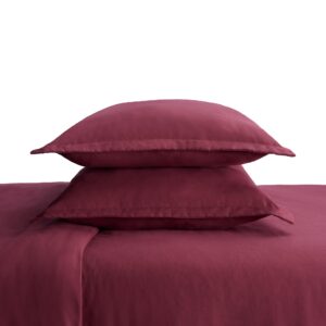 SERTA Simply Clean Ultra Soft Hypoallergenic Stain Resistant 3 Piece Solid Duvet Cover Set, Burgundy, Full/Queen