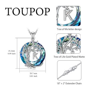 TOUPOP Necklace for Women Tree of Life Initial Necklace 925 Sterling Silver Initial K Letter Pendant Blue Circle Crystal Jewelry Anniversary Birthday Christmas Gifts for Women Wife Mom