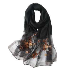 wincess yu women mulberry silk scarf lightweight embroidered floral shawl wraps beach gauze blanket shawl for all season