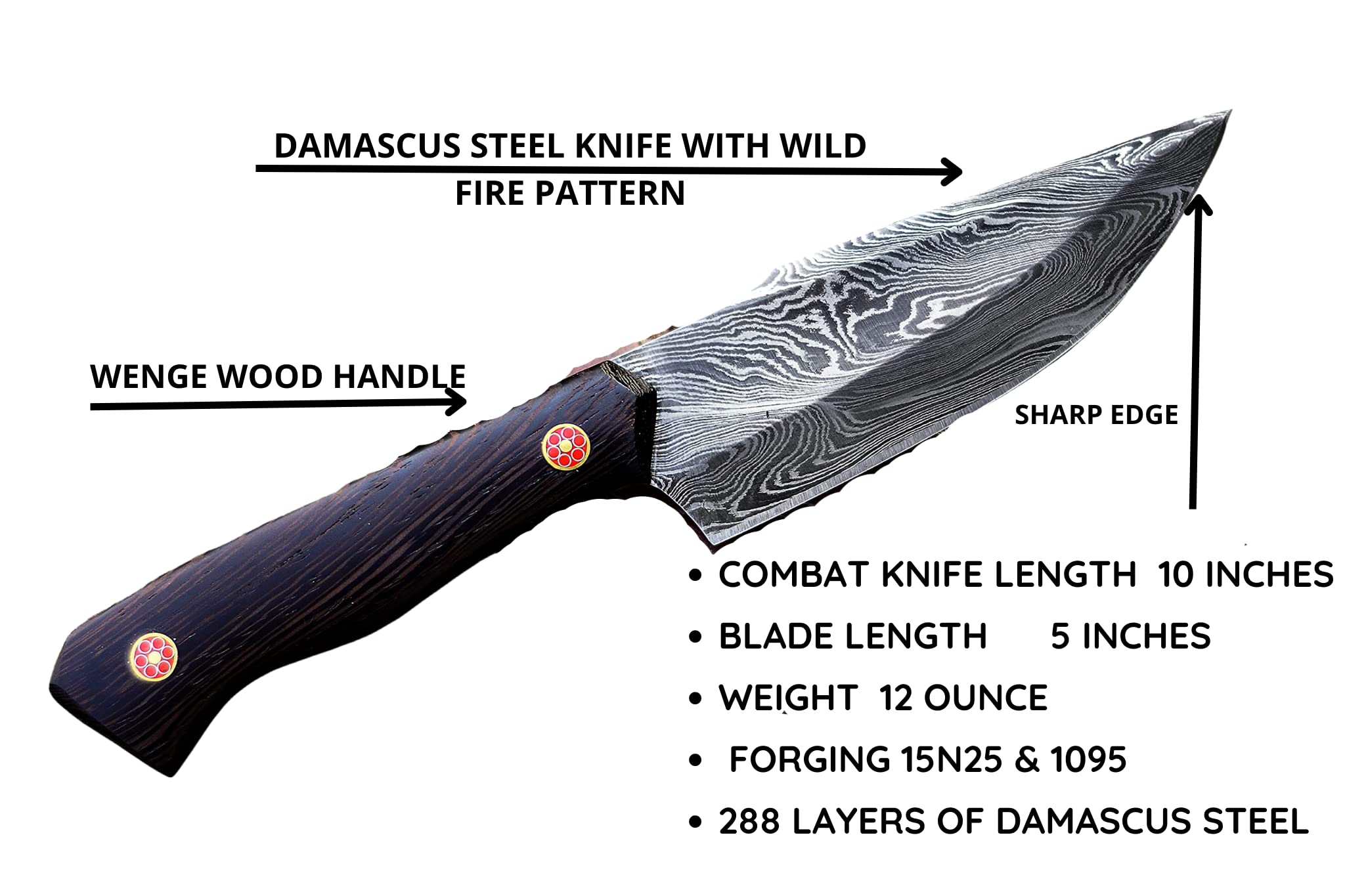 SHARD Hunting knife, Handmade Damascus Steel Hunting Knife, Hunting Knife with Sheath,Fixed Blade Knife with Sheath,BushCraft Full Tang Fixed Blade Hunting Knife, Camping Knife, Survival Knife