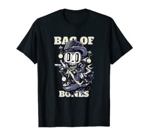 cool skater skeleton - bag of bones - dark art t-shirt