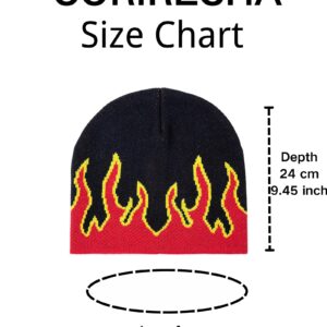 CORIRESHA Fall Winter Beanie Knit Hats for Men & Women, Warm & Soft Stylish Flame Skull Caps Red