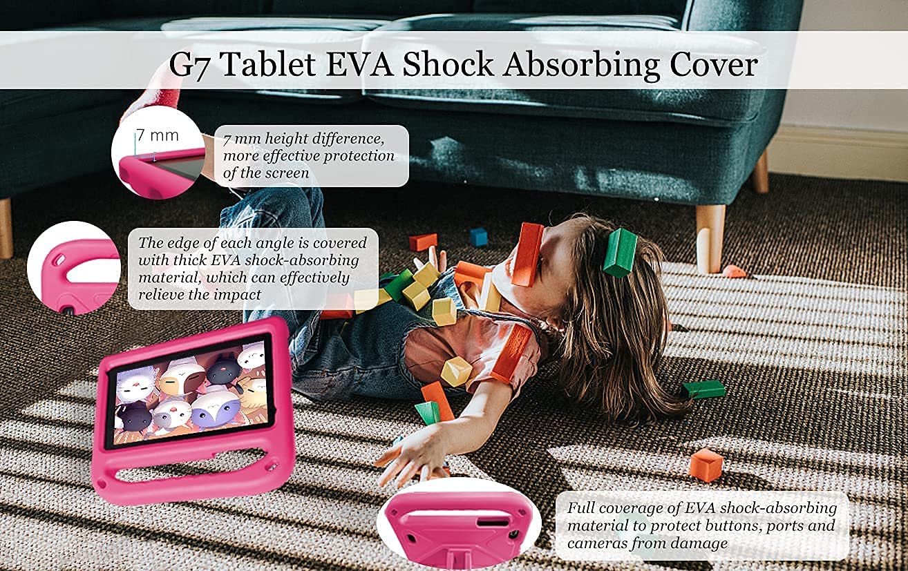 GOODTEL 2024 Kids Tablet for Kids Android Tablet 7 inch 128GB Extended Memory, Installed Parental Control Mode Puzzle Game IPS HD Display, Toddler Tablet with Shock-Proof Case, Pink