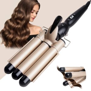 3 barrel curling iron wand - dual voltage temperature adjustable 25mm hair crimper,1 inch ceramic tourmaline triple barrels,hair waving styling tools