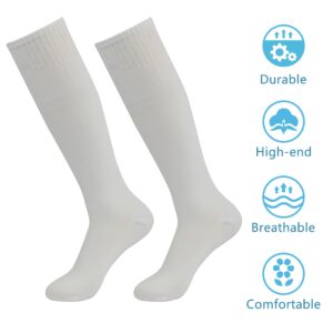 HAPYCEO Soccer Socks, Mens Baseball Softbal Football Knee High School Uniform Tube Casual Sport Long Socks 2 Pairs White