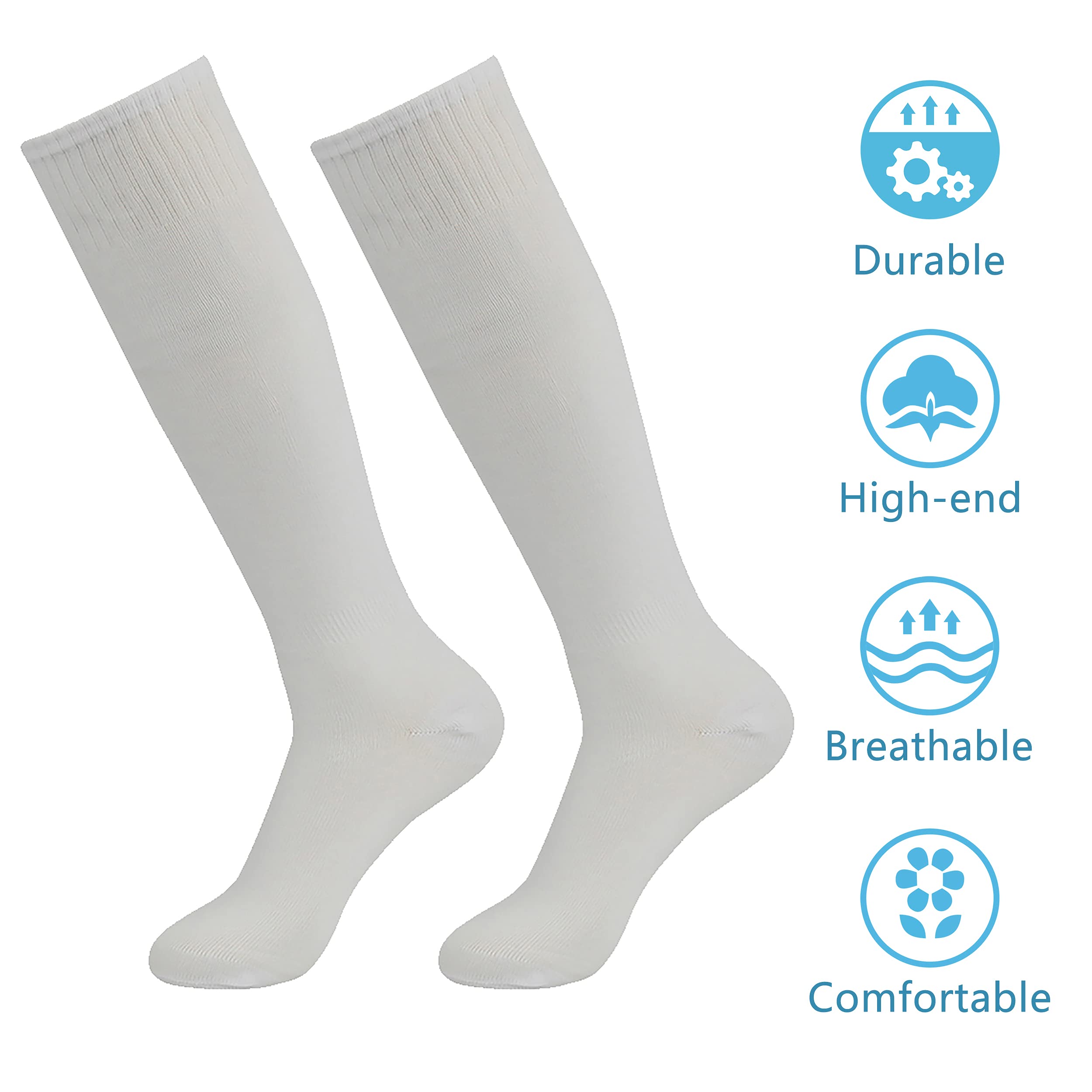 HAPYCEO Soccer Socks, Mens Baseball Softbal Football Knee High School Uniform Tube Casual Sport Long Socks 2 Pairs White