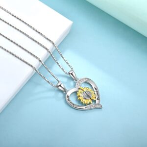 STARCHENIE Mother Necklace Sterling Silver Sunflower Heart Mother and Daughter Matching Necklace Set for 2 Necklace for Women